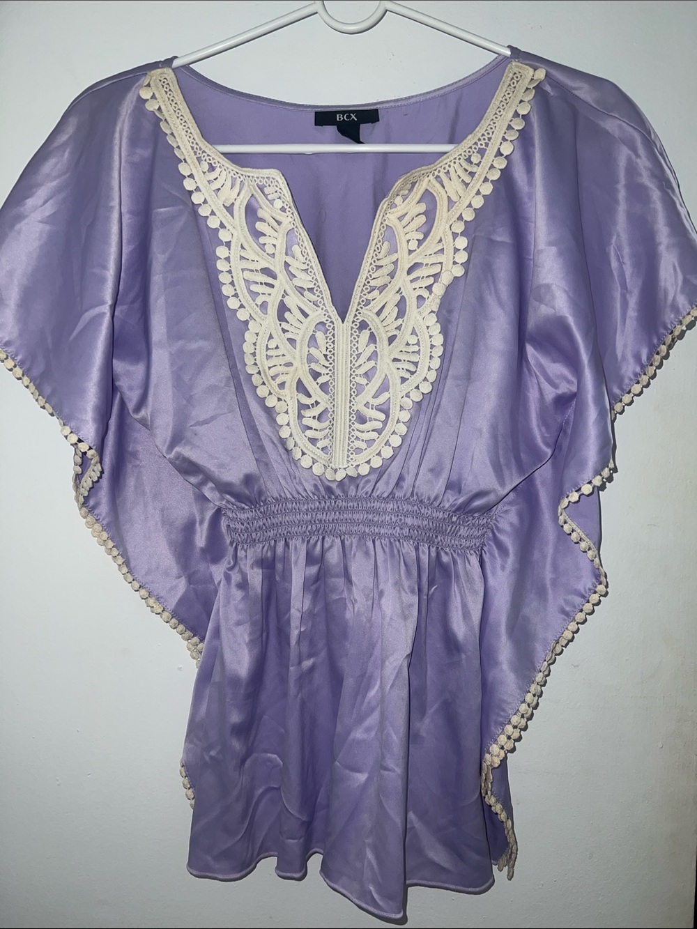 BCX Lavender Lace-Trim Caftan Top